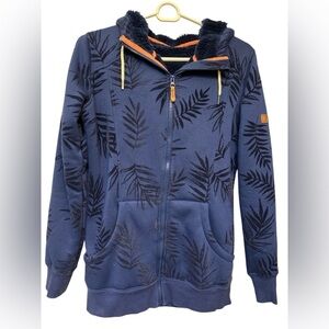 Roxy blue Frost printed floral full zip hooded Sherpa lined sweatshirt